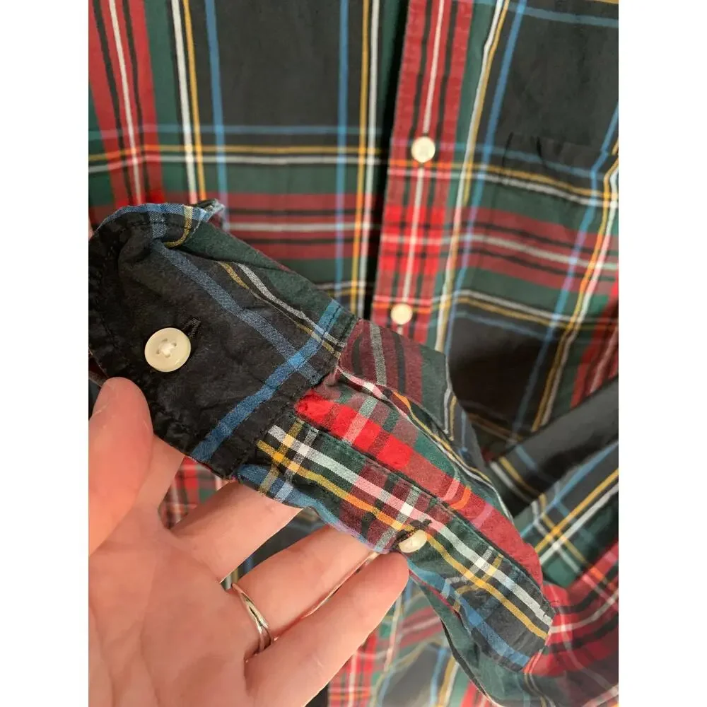 J.Crew 98% organic Secret Wash Shirting stretch button up plaid‎ Men's Large